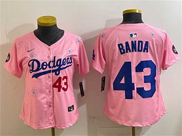 Womens Los Angeles Dodgers #43 Anthony Banda Pink 2025 Tokyo Series Limited Stitched Jersey